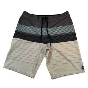 O'Neill Men's 32‎ Hyperfreak Boardshorts Gray Blue Stripe Coastal Surf